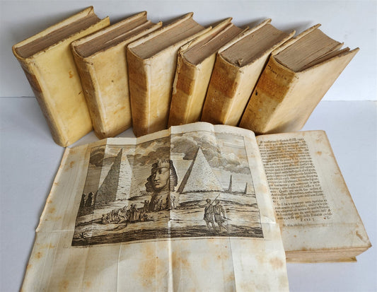 1741 UNIVERSAL HISTORY 7 VOLUMES antique ILLUSTRATED w/ MAPS in ITALIAN vellum