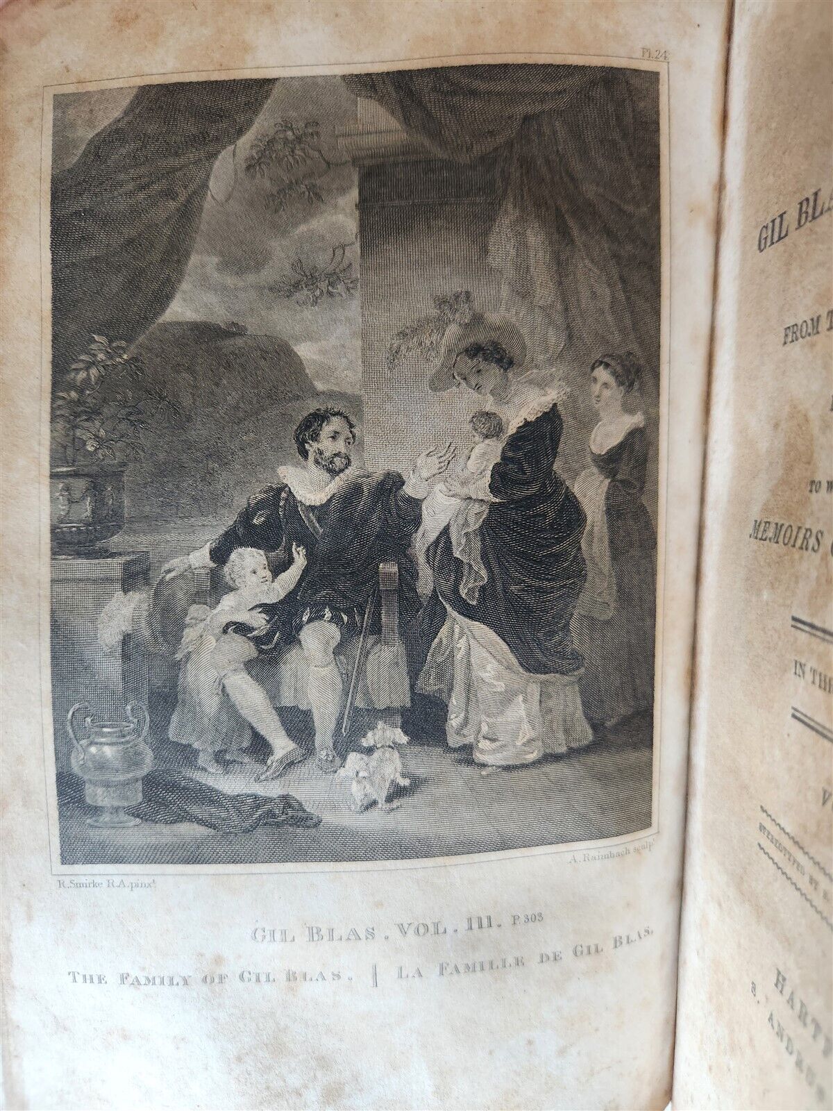 1844 ADVENTURES OF GIL BLAS antique EARLY AMERICAN BINDING HARTFORD ILLUSTRATED