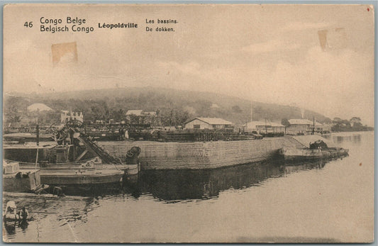 BELGIAN CONGO LEOPOLDVILLE ANTIQUE POSTCARD w/ STAMPS