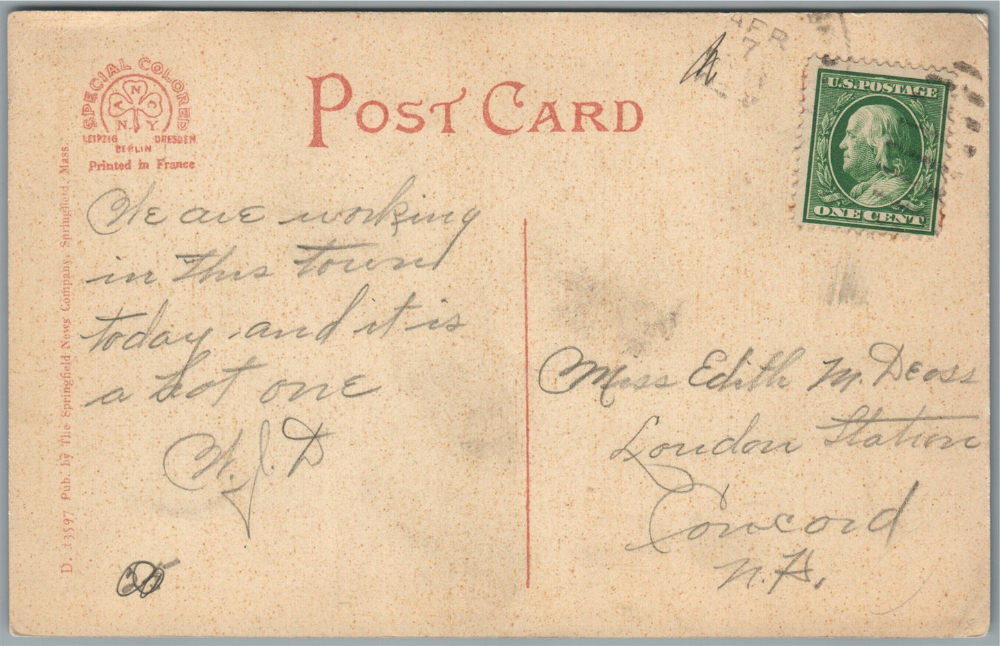 N. WILBRAHAM MA MILL OF COLLIN'S MFG. CO. ANTIQUE POSTCARD