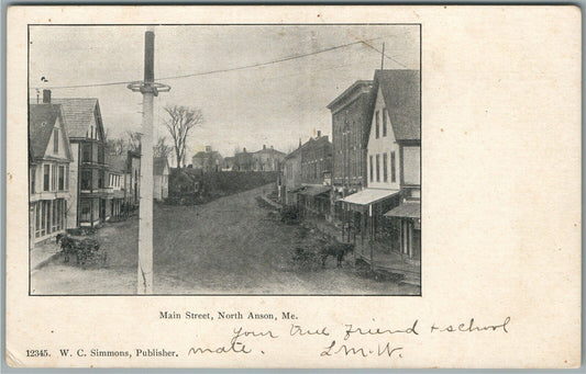 NORTH ANSON ME MAIN STREET ANTIQUE POSTCARD