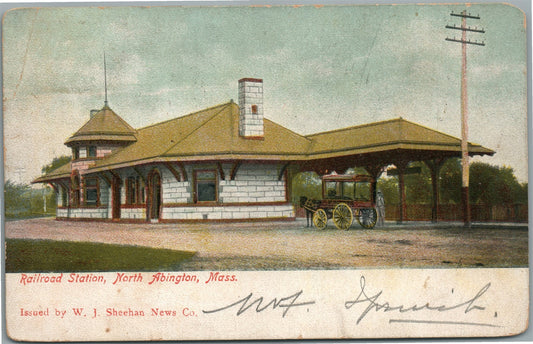 ABINGTON MA RAILROAD STATION RAILWAY DEPOT ANTIQUE POSTCARD