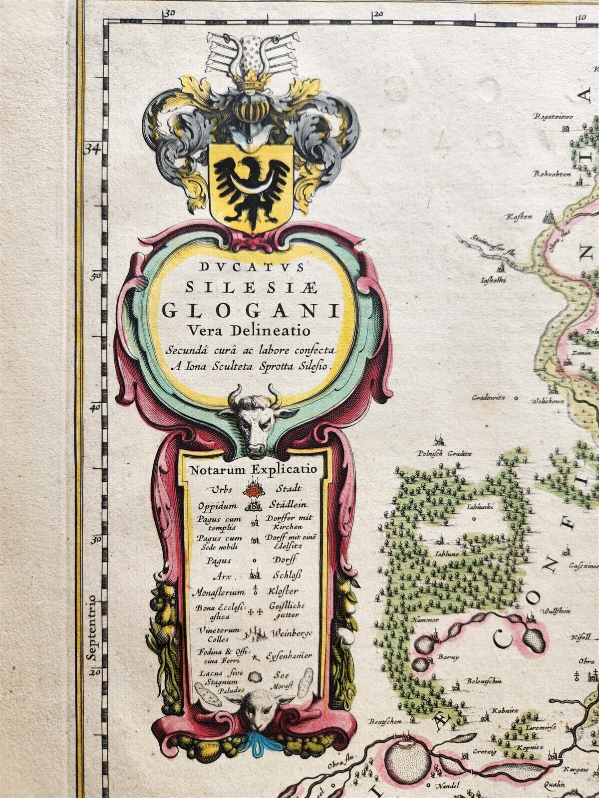 1640 MAP of GERMANY POLAND GLOGOW SILESIA by WILLEM BLAEU antique AUTHENTIC