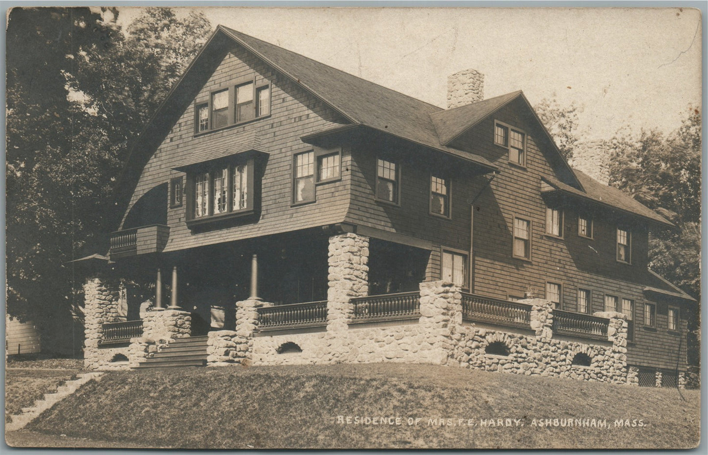 ASHBURNHAM MA RESIDENCE of Mrs. HARDY ANTIQUE REAL PHOTO POSTCARD RPPC