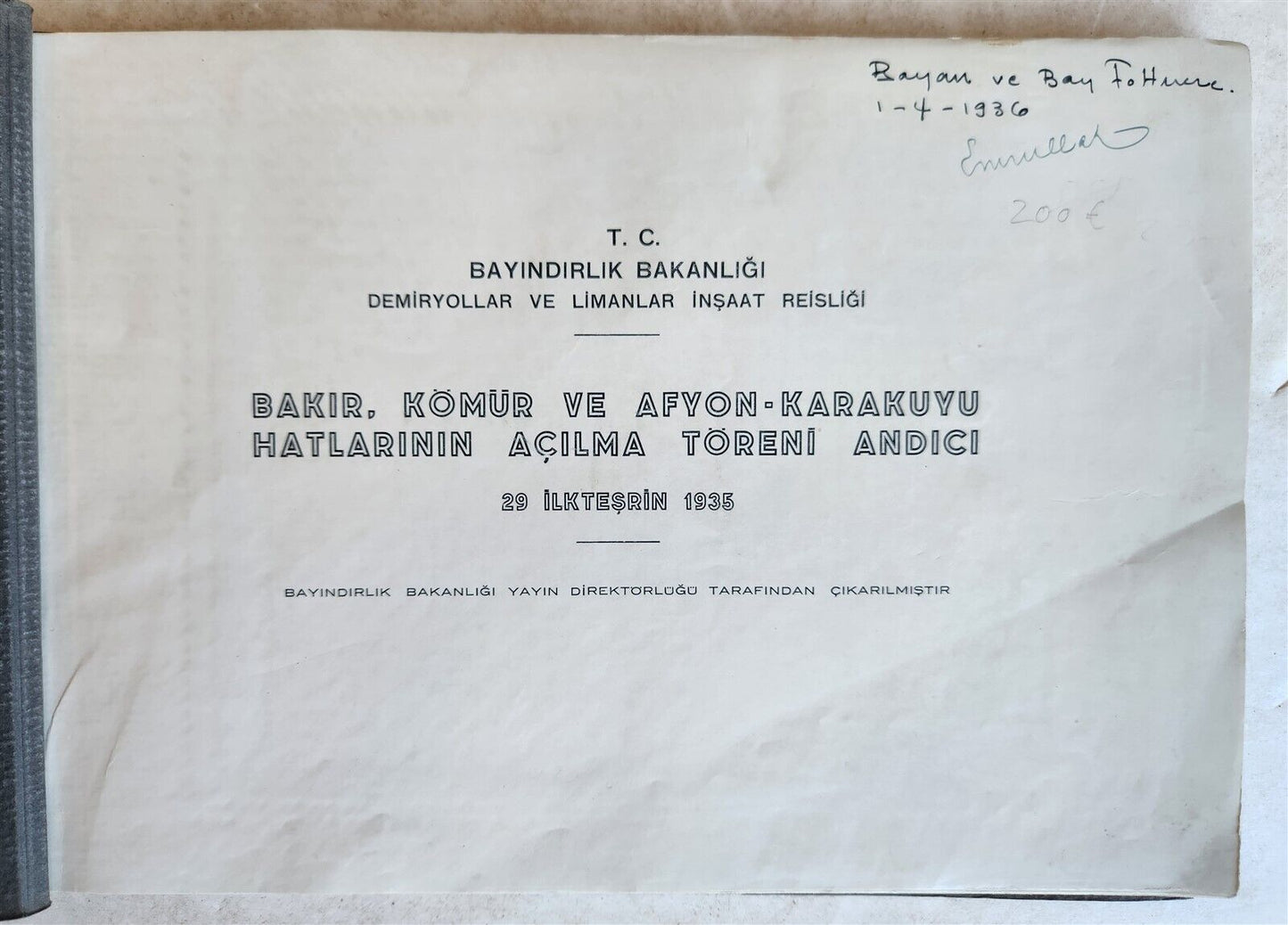 1935 TURKISH RAILWAYS MEMORIAL ALBUM antique FULLY ILLUSTRATED