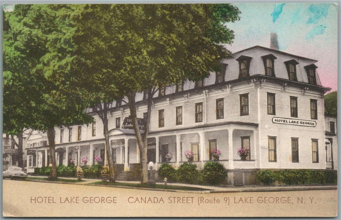 LAKE GEORGE NY HOTEL at CANADA STREET ANTIQUE POSTCARD