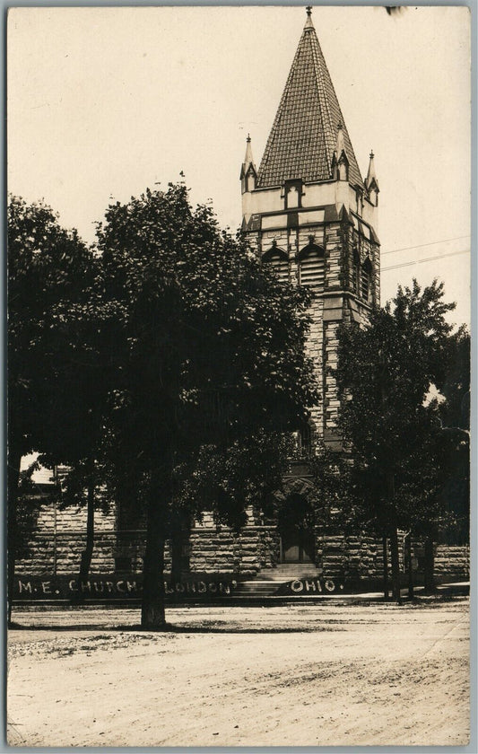 LONDON OH M.E. CHURCH ANTIQUE REAL PHOTO POSTCARD RPPC