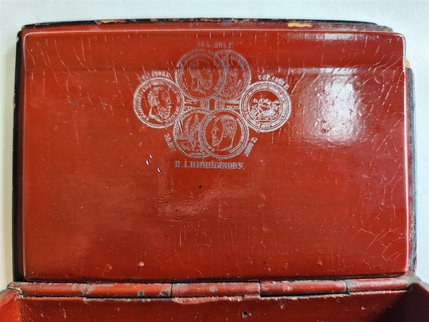 RUSSIAN 19th cent antique LACQUER BOX VISHNYAKOV MANUFACTURE TEA PARTY w/SAMOVAR