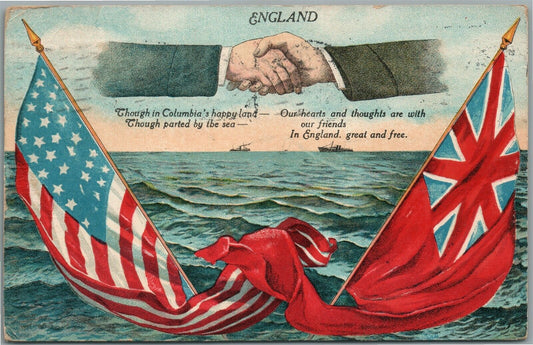 ENGLAND AMERICA ALLIES WWI ERA COLUMBIA ANTIQUE POSTCARD