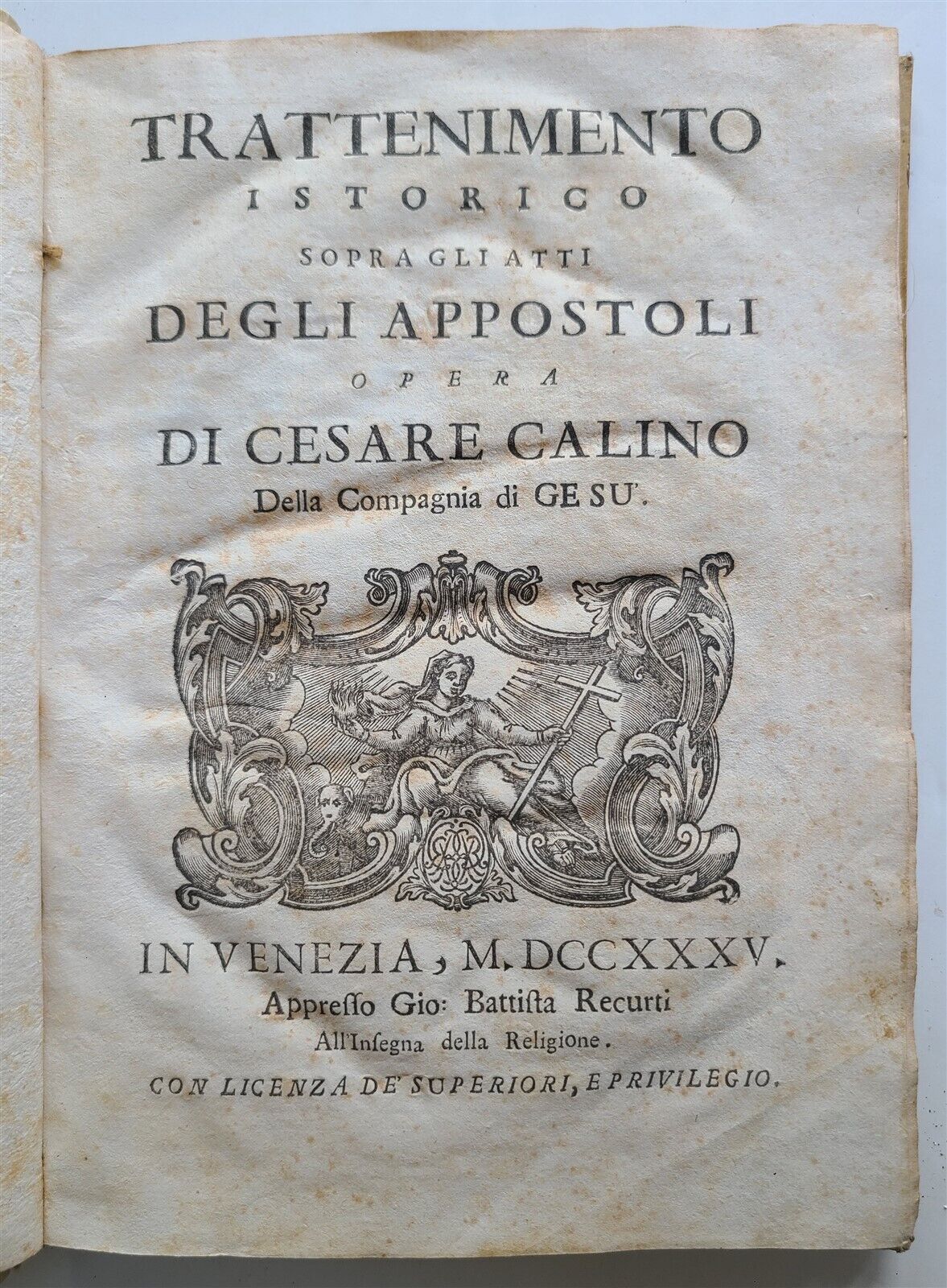 1735 TRATTENIMENTO ISTORICO SOPRA GLI ATTI DEGLI APOSTOLI antique VELLUM BOUND