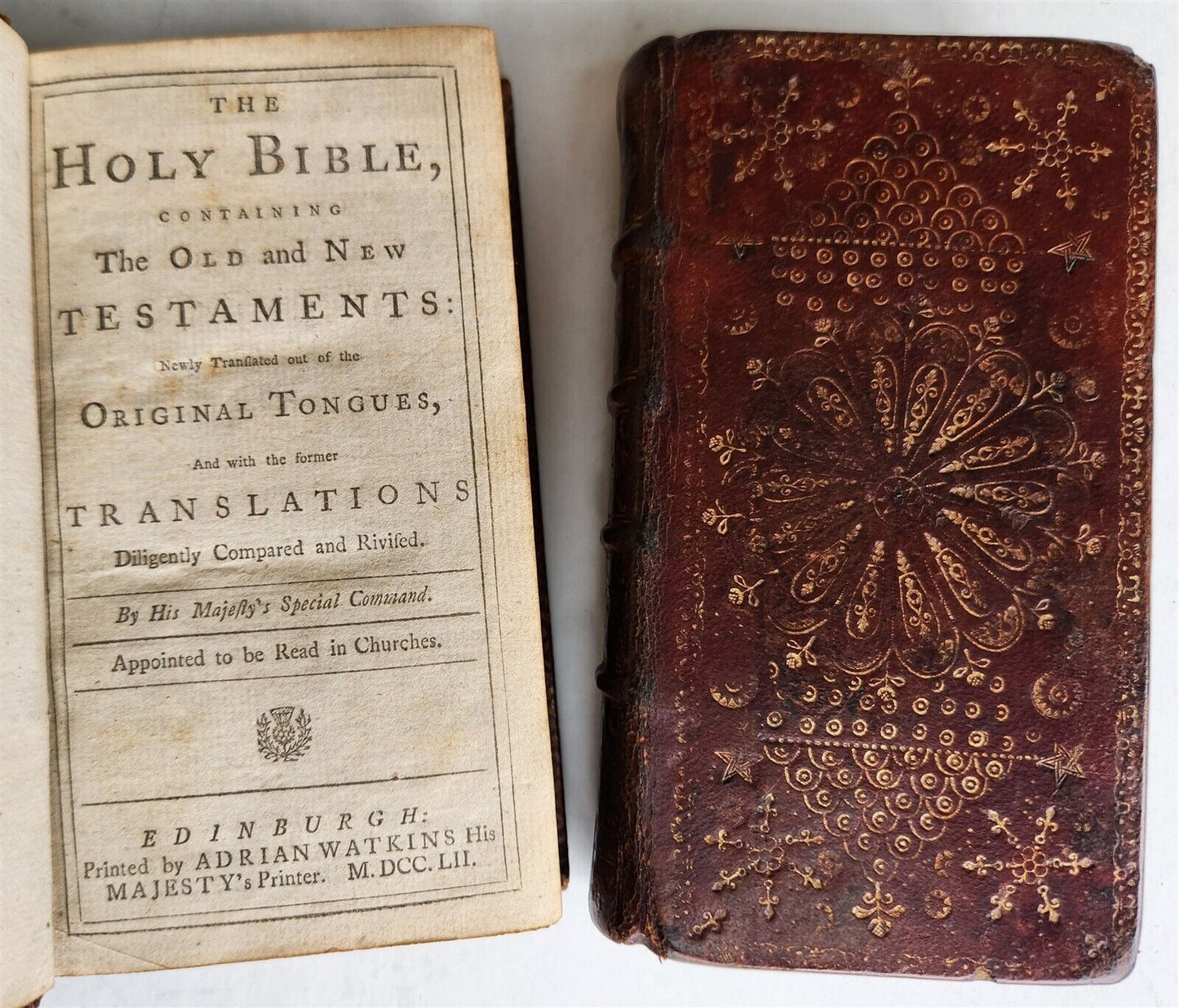 1752 BIBLE in ENGLISH 2 VOLS OLD & NEW TESTAMENT antique EDINBURGH fine binding