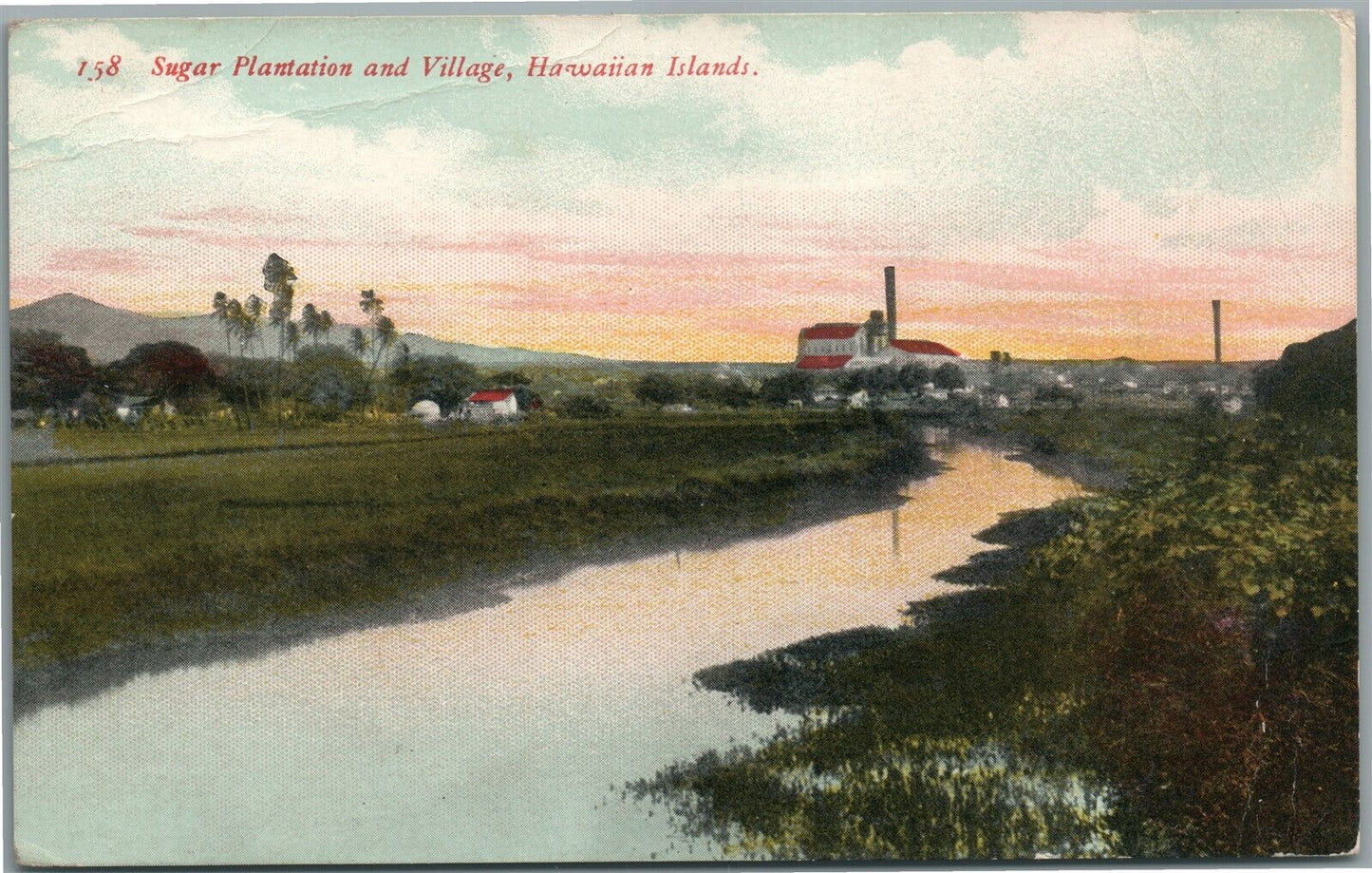 HAWAIIAN ISLANDS HI SUGAR PLANTATION & VILLAGE PRIVATE MAIL ANTIQUE POSTCARD