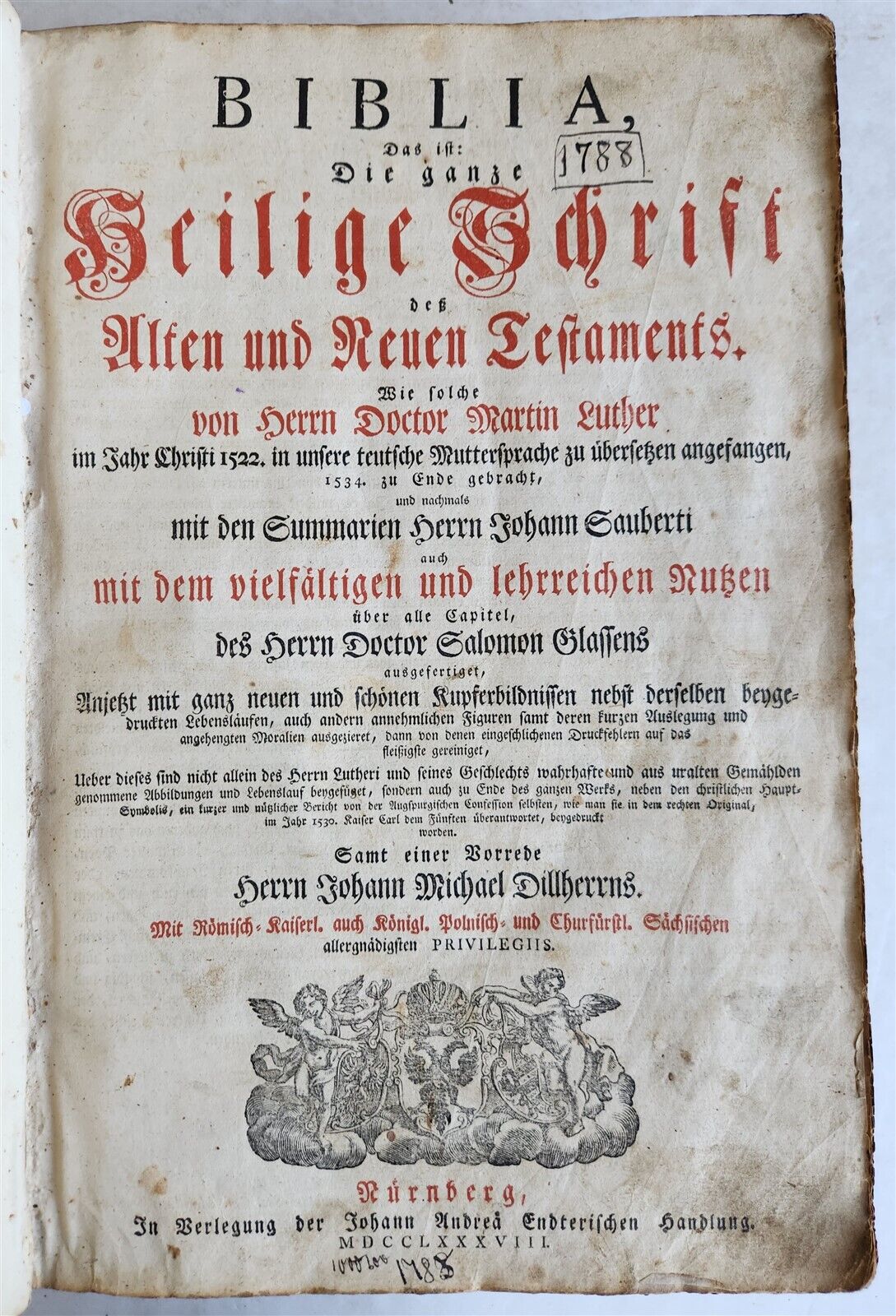 1788 BIBLE in GERMAN ILLUSTRATED antique MASSIVE PIGSKIN BOUND FOILIO