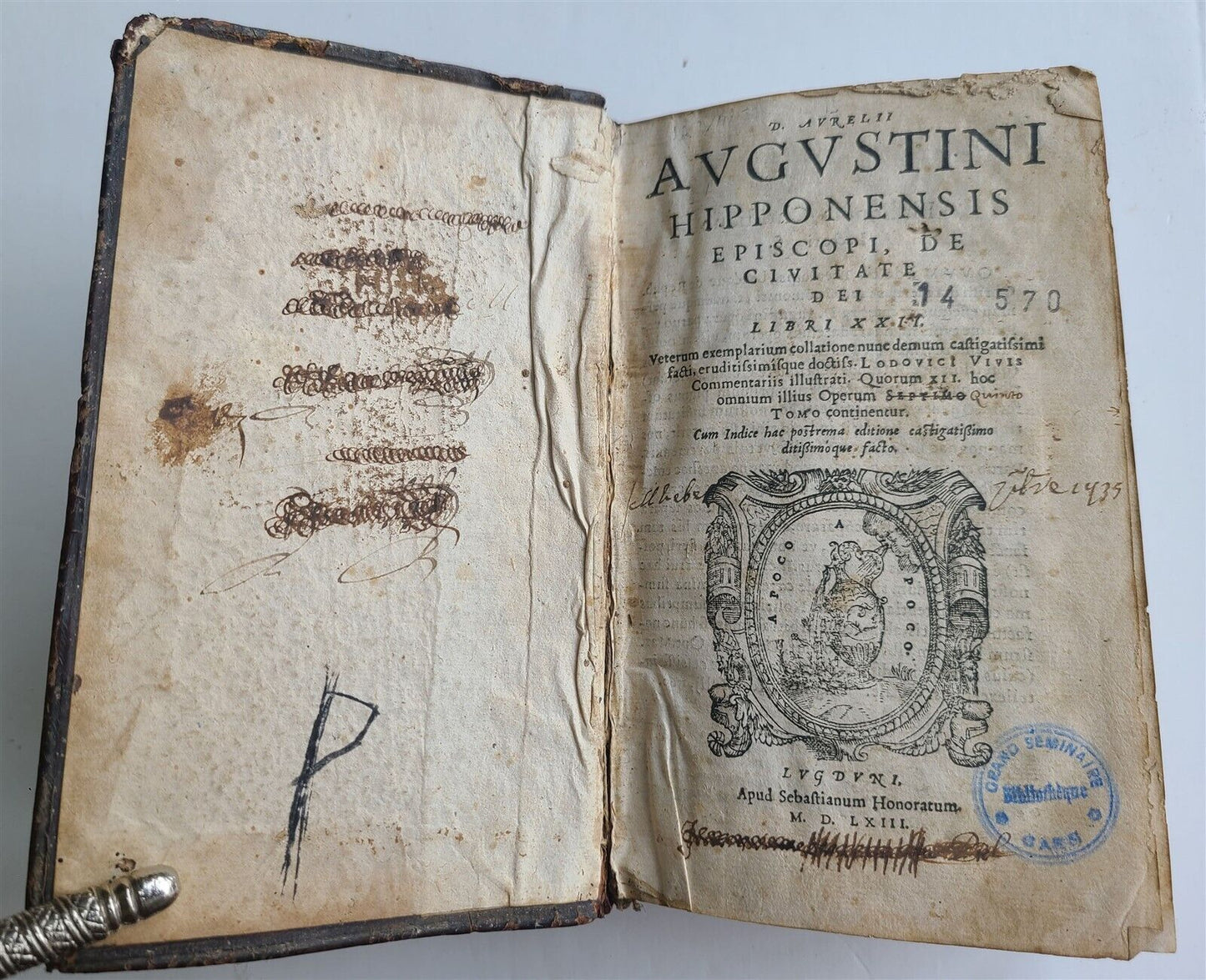 1563 AURELII AUGUSTINI HIPPONENSIS EPISCOPI DE CIVITATE DEI antique 16th CENTURY