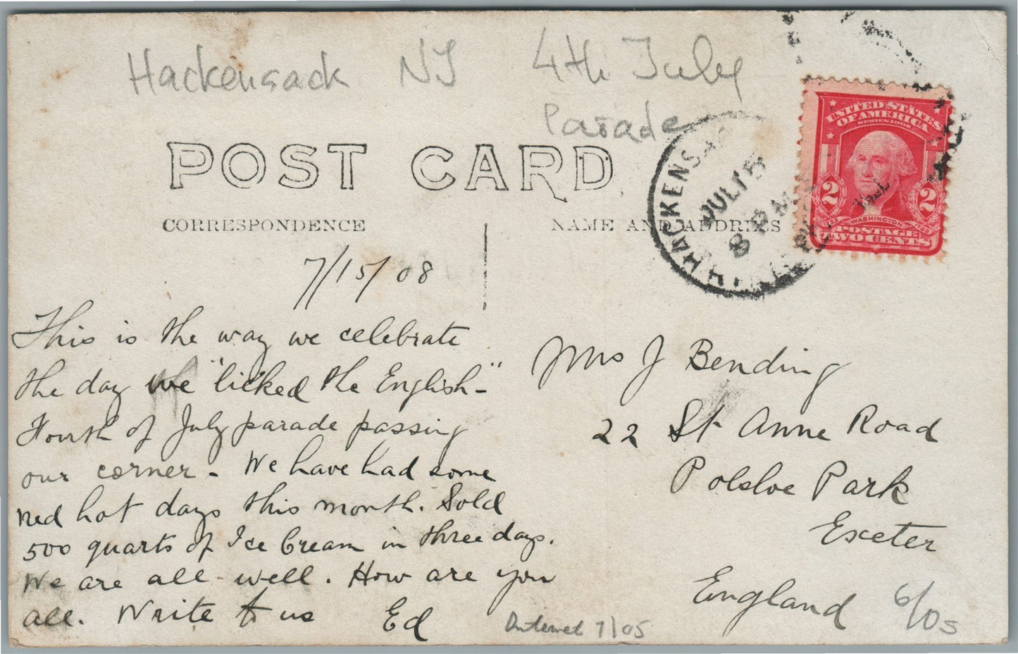 HACKENSACK NJ 4th OF JULY PARADE ANTIQUE REAL PHOTO POSTCARD RPPC