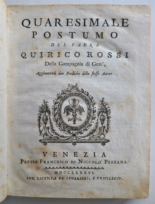 1786 QUARESIMALE POSTUMO DEL PADRE QUIRICO ROSSI antique