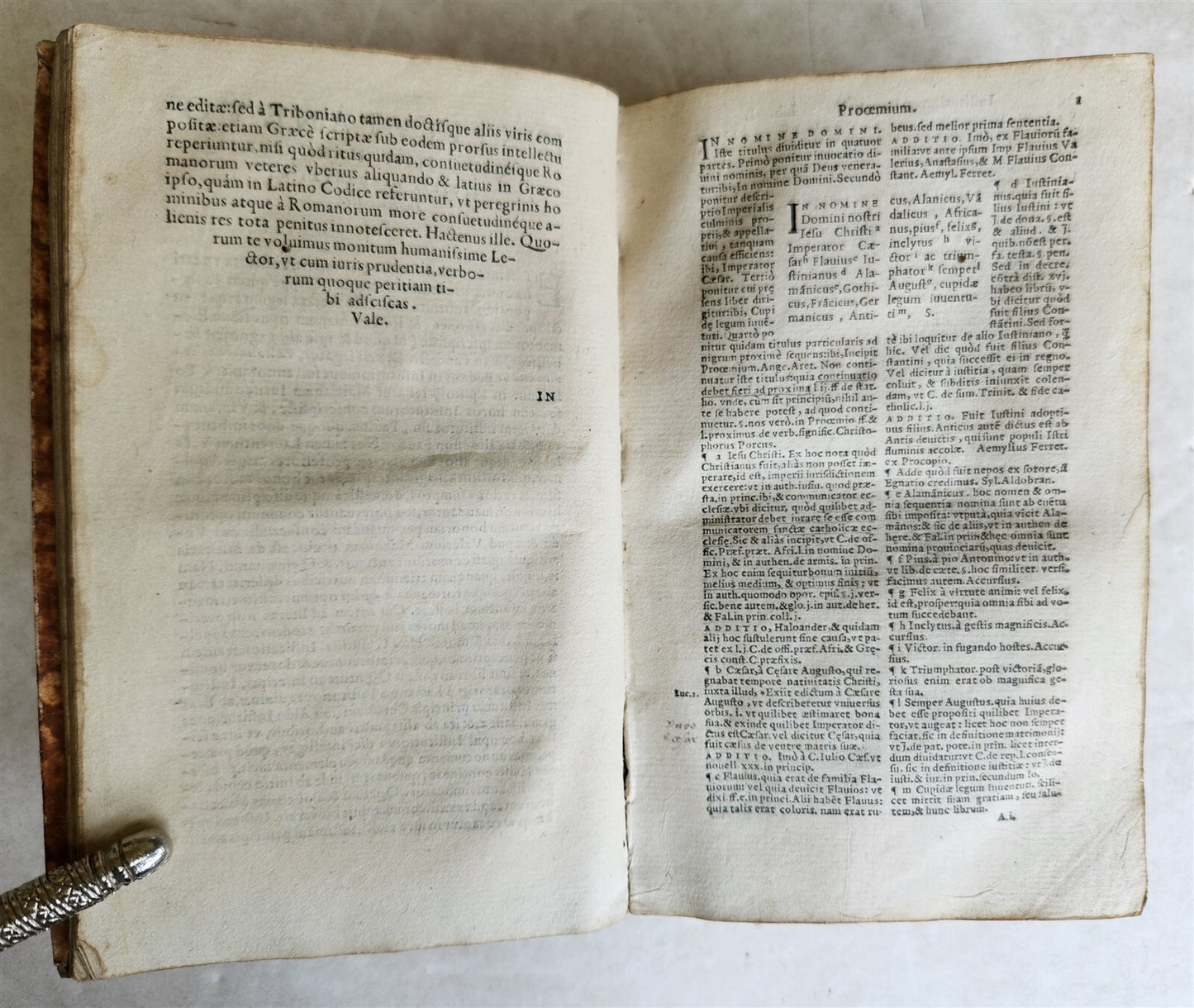 1568 LAW BOOK Institutes of Emperor Justinian w/commentaries by Francois Accurse
