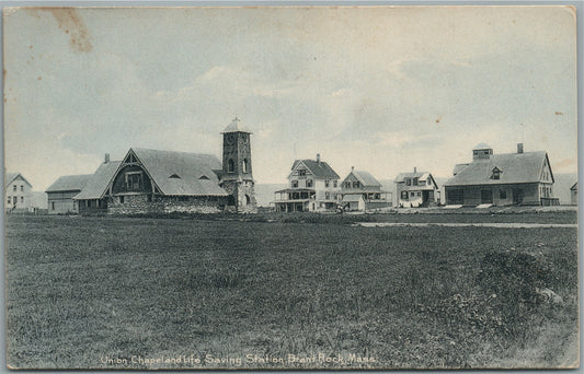 BRANT ROCK MA UNION CHAPELAND LIFE SAVING STATION ANTIQUE POSTCARD