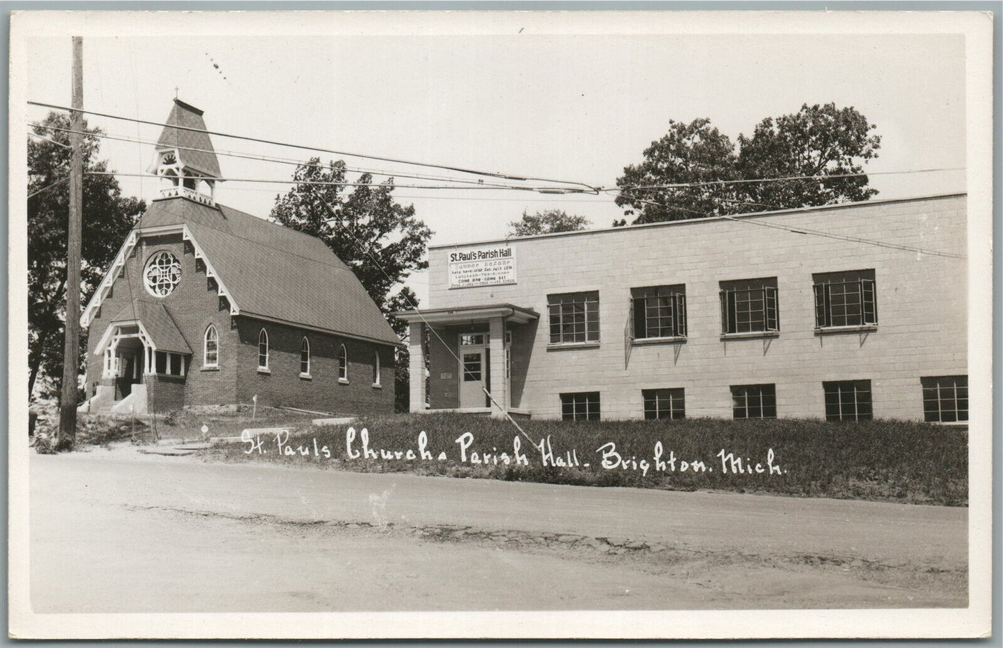 BRIGHTON MI ST. PAUL'S CHURCH ANTIQUE REAL PHOTO POSTCARD RPPC