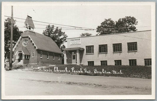 BRIGHTON MI ST. PAUL'S CHURCH ANTIQUE REAL PHOTO POSTCARD RPPC