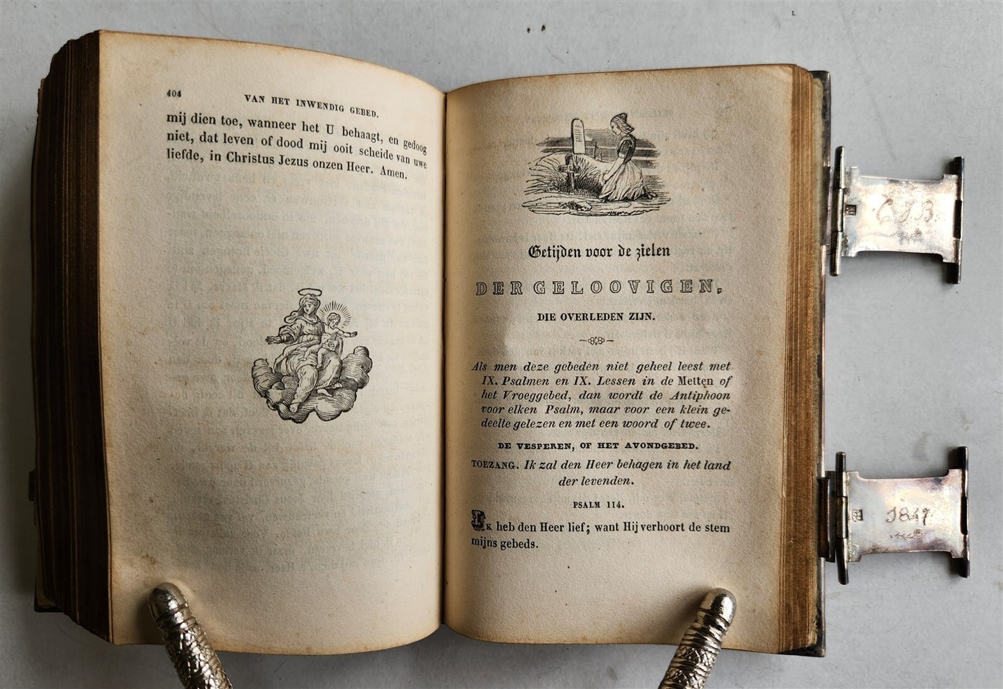 1843 DUTCH CHURCH BOOK antique w/ SILVER EDGES & CLASPS