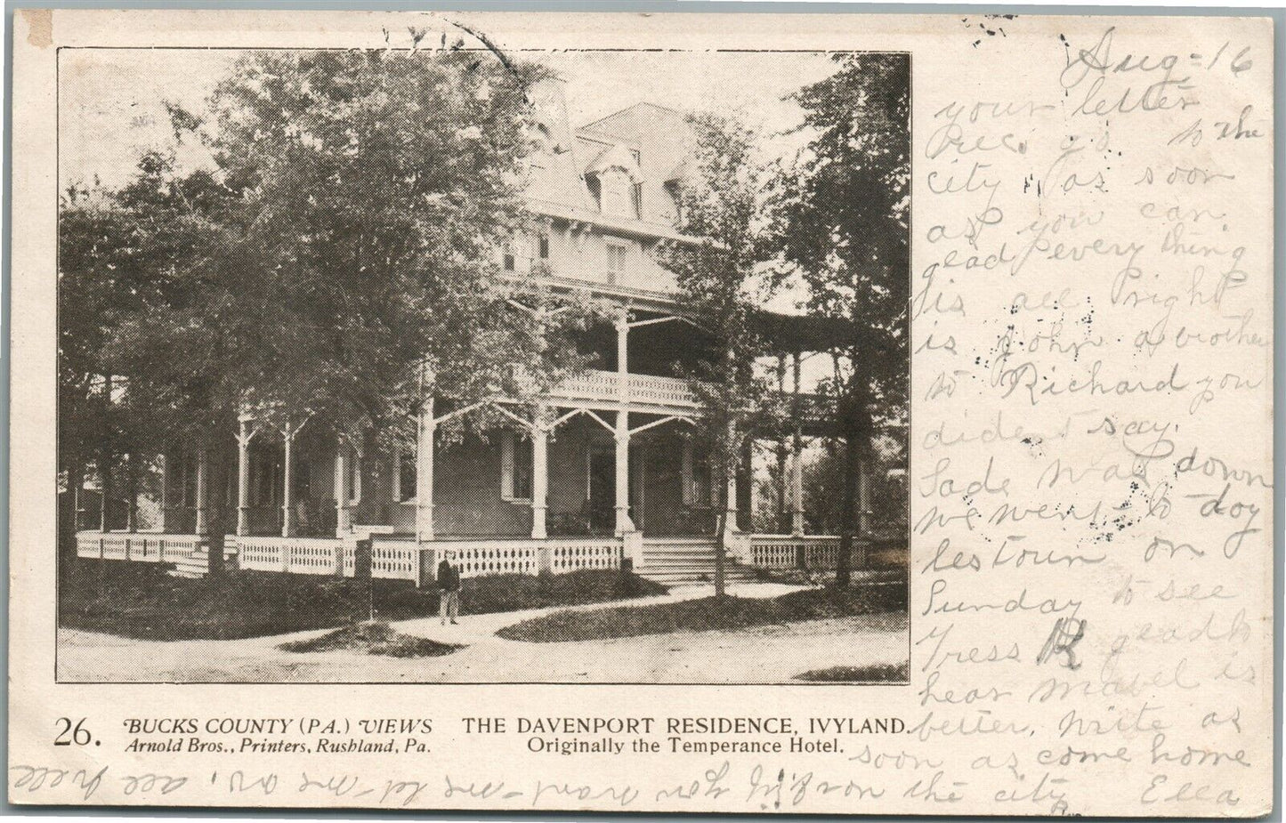 BUCKS CO. PA ARNOLD BROS. IVYLAND DAVENPORT RESIDENCE ANTIQUE POSTCARD #26