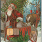 CHRISTMAS SANTA w/ DEER DRAWN CART ANTIQUE POSTCARD