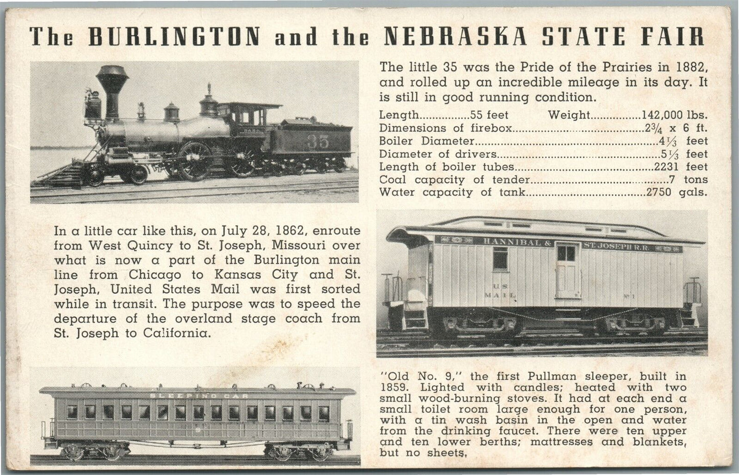 BURLINGTON & NEBRASKA STATE FAIR TRAINS ANTIQUE POSTCARD