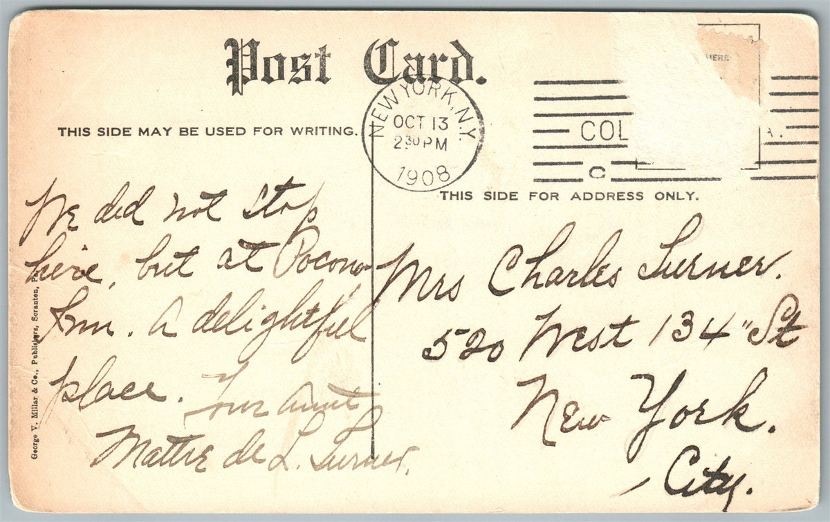 THE ONTWOOD MT.POCONO PA 1908 ANTIQUE POSTCARD