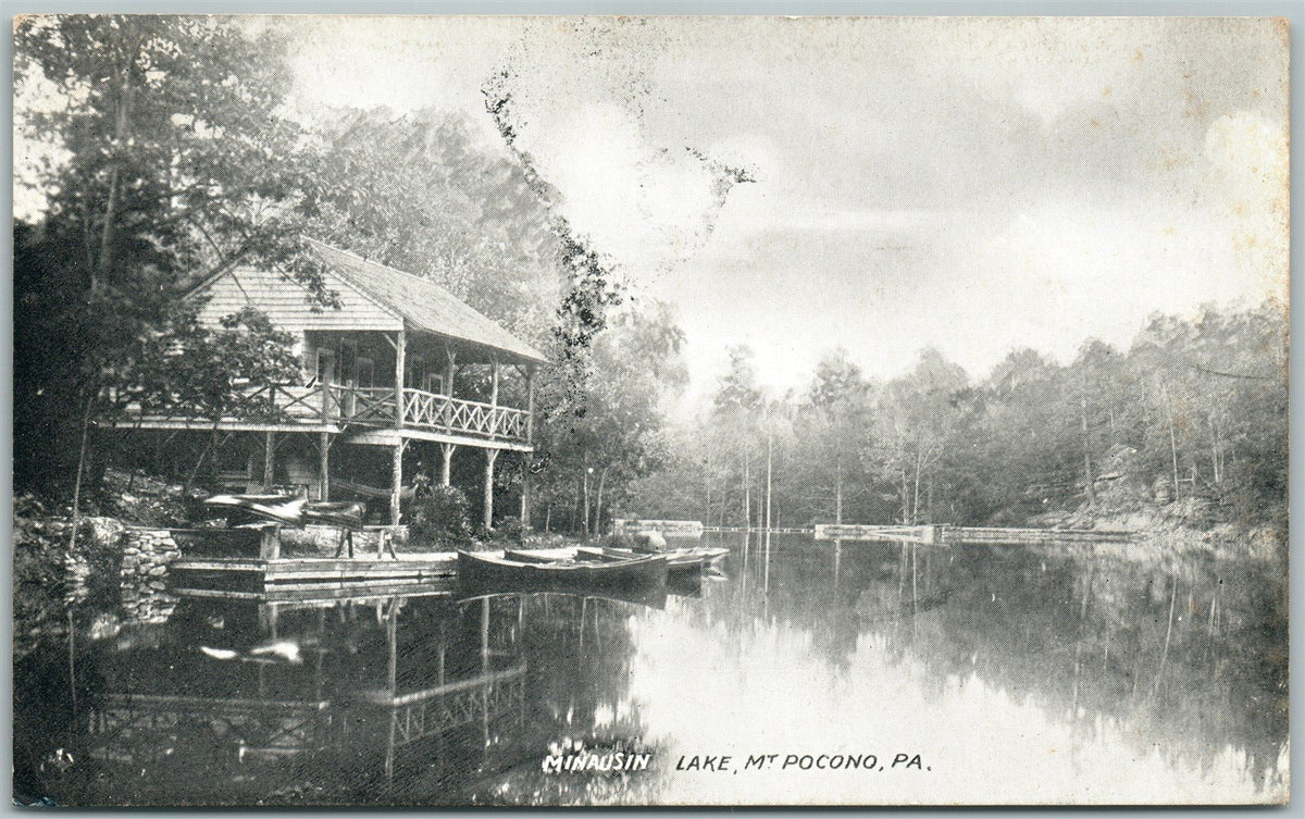MT.POCONO PA MINAUSIN LAKE 1908 ANTIQUE POSTCARD