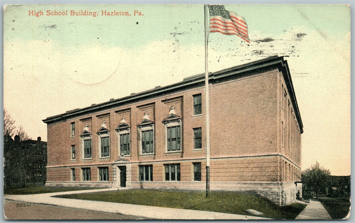 HAZLETON PA HIGH SCHOOL 1914 ANTIQUE POSTCARD w/ CORK CANCEL