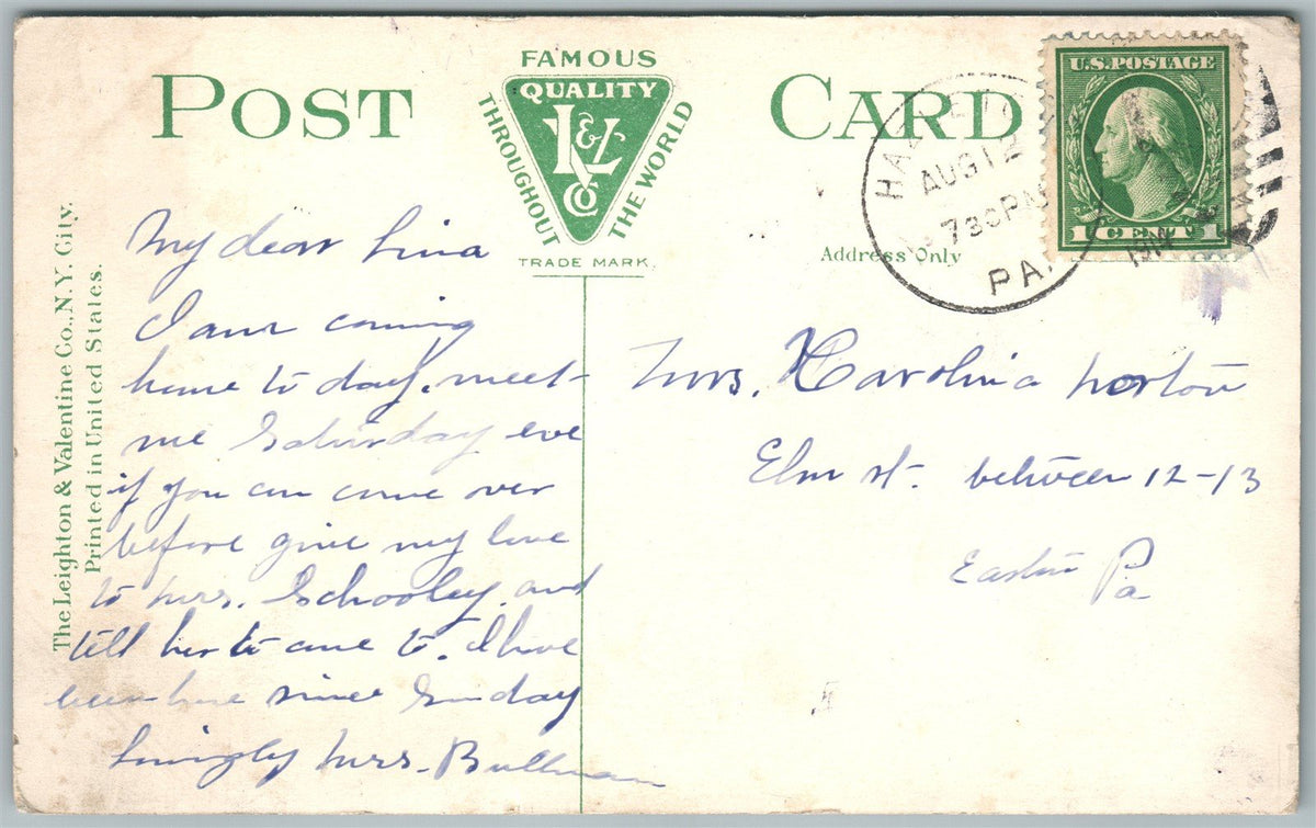 HAZLETON PA HIGH SCHOOL 1914 ANTIQUE POSTCARD w/ CORK CANCEL