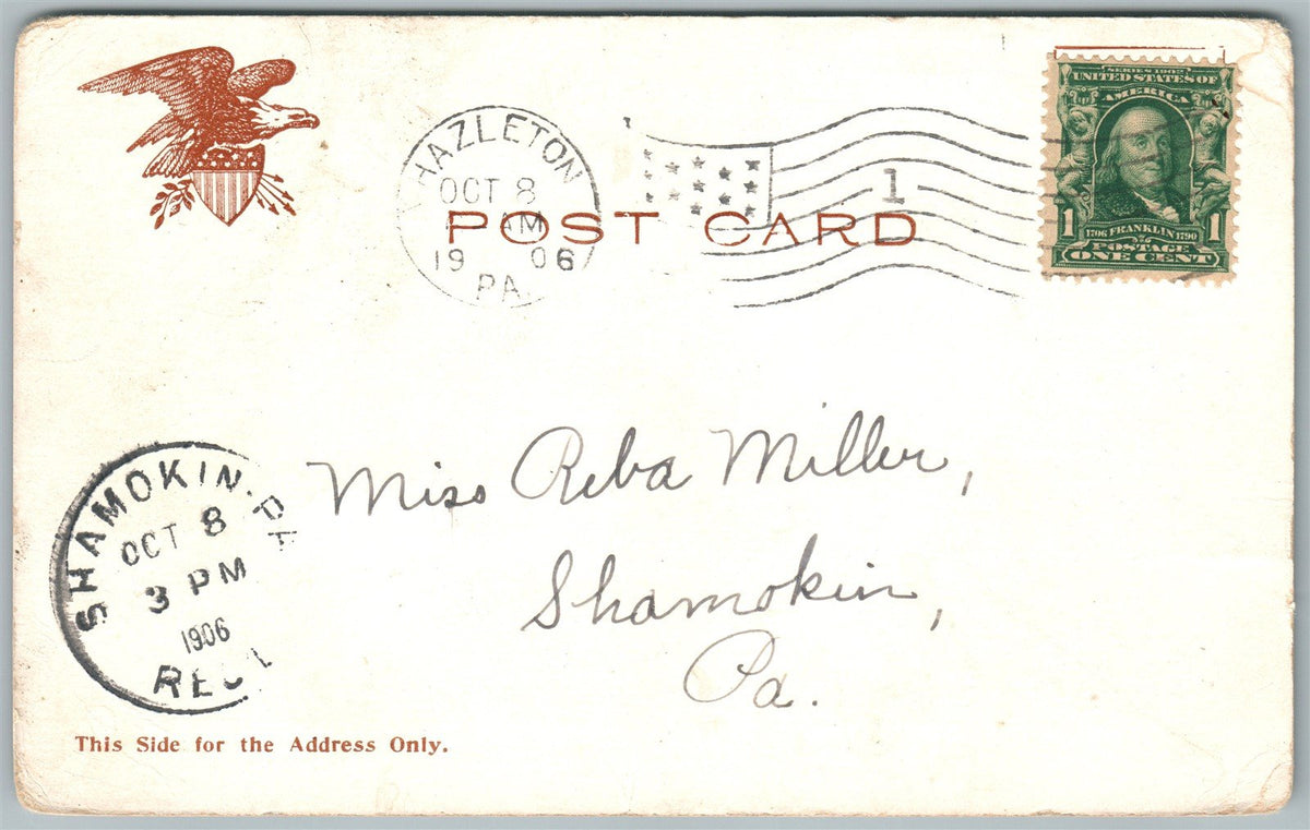 HAZLETON PA MINER'S HOSPITAL UNDIVIDED 1906 ANTIQUE POSTCARD