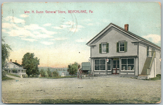 BEACHLAKE PA Wm. H. DUNN GENERAL STORE 1910 ANTIQUE POSTCARD