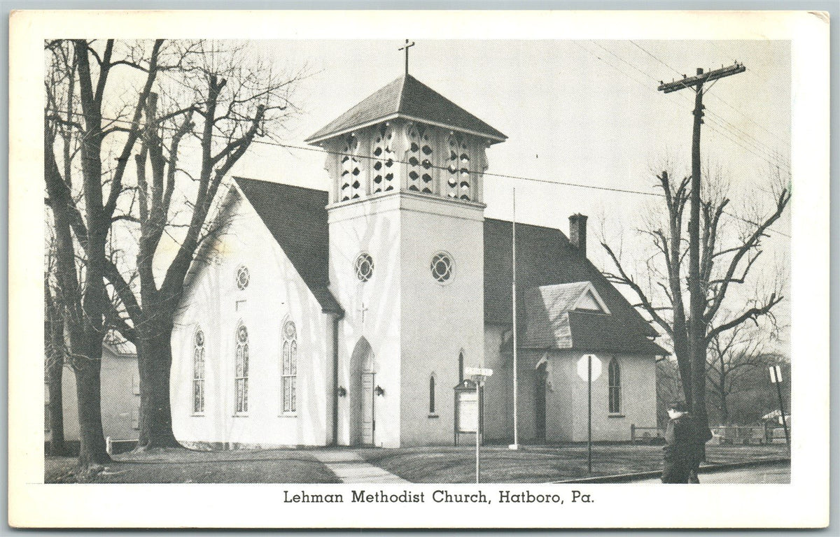 HATBORO PA LEHMAN METHODIST CHURCH 1955 VINTAGE POSTCARD
