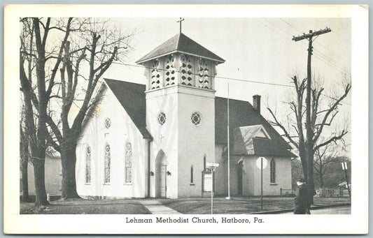 HATBORO PA LEHMAN METHODIST CHURCH 1955 VINTAGE POSTCARD