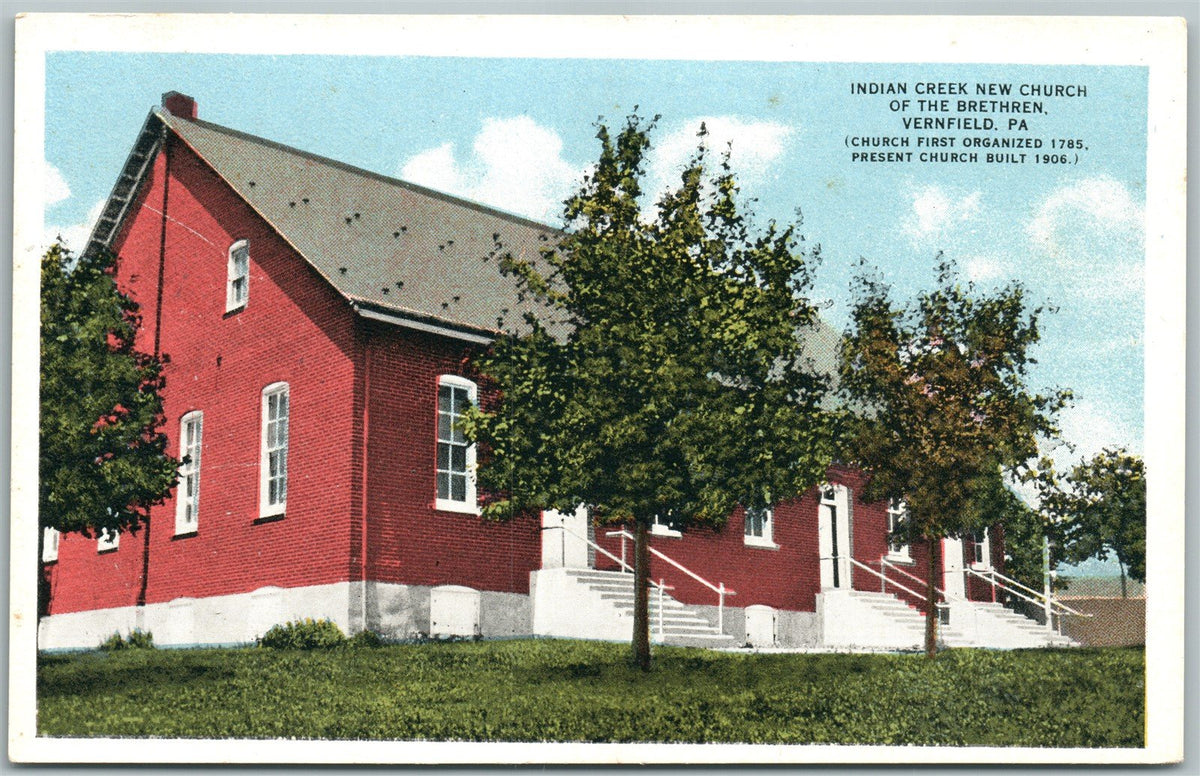 VERNFIELD PA INDIAN CREEK NEW CHURCH of BRETHREN VINTAGE POSTCARD