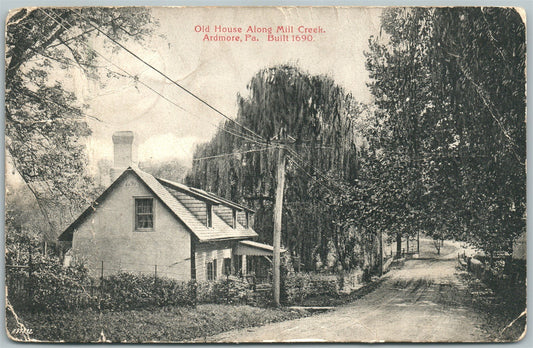 ARDMORE PA OLD HOUSE ALONG MILL CREEK 1907 ANTIQUE POSTCARD