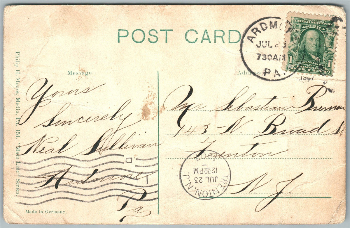 ARDMORE PA OLD HOUSE ALONG MILL CREEK 1907 ANTIQUE POSTCARD