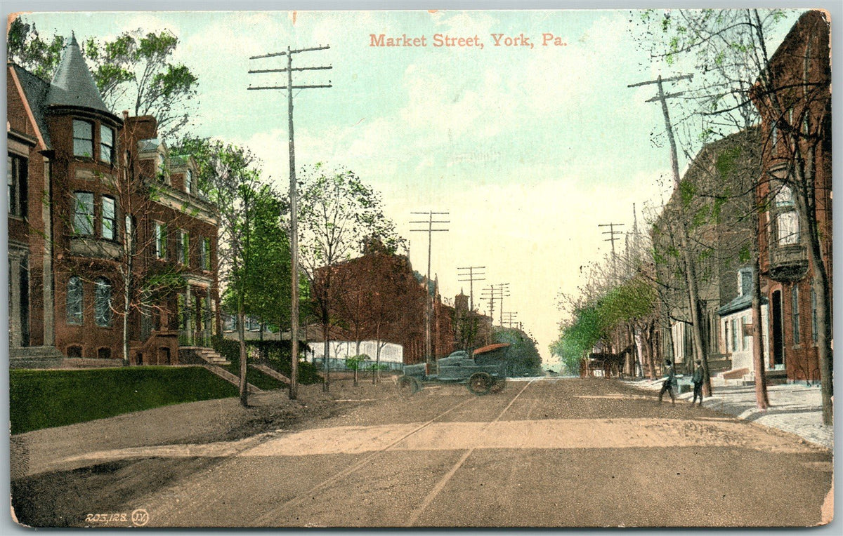 YORK PA MARKET STREET 1909 ANTIQUE POSTCARD