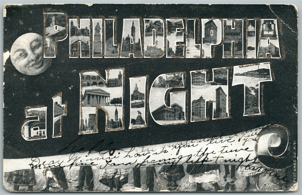 PHILADELPHIA PA NIGHT VIEWS 1906 UNDIVIDED ANTIQUE POSTCARD
