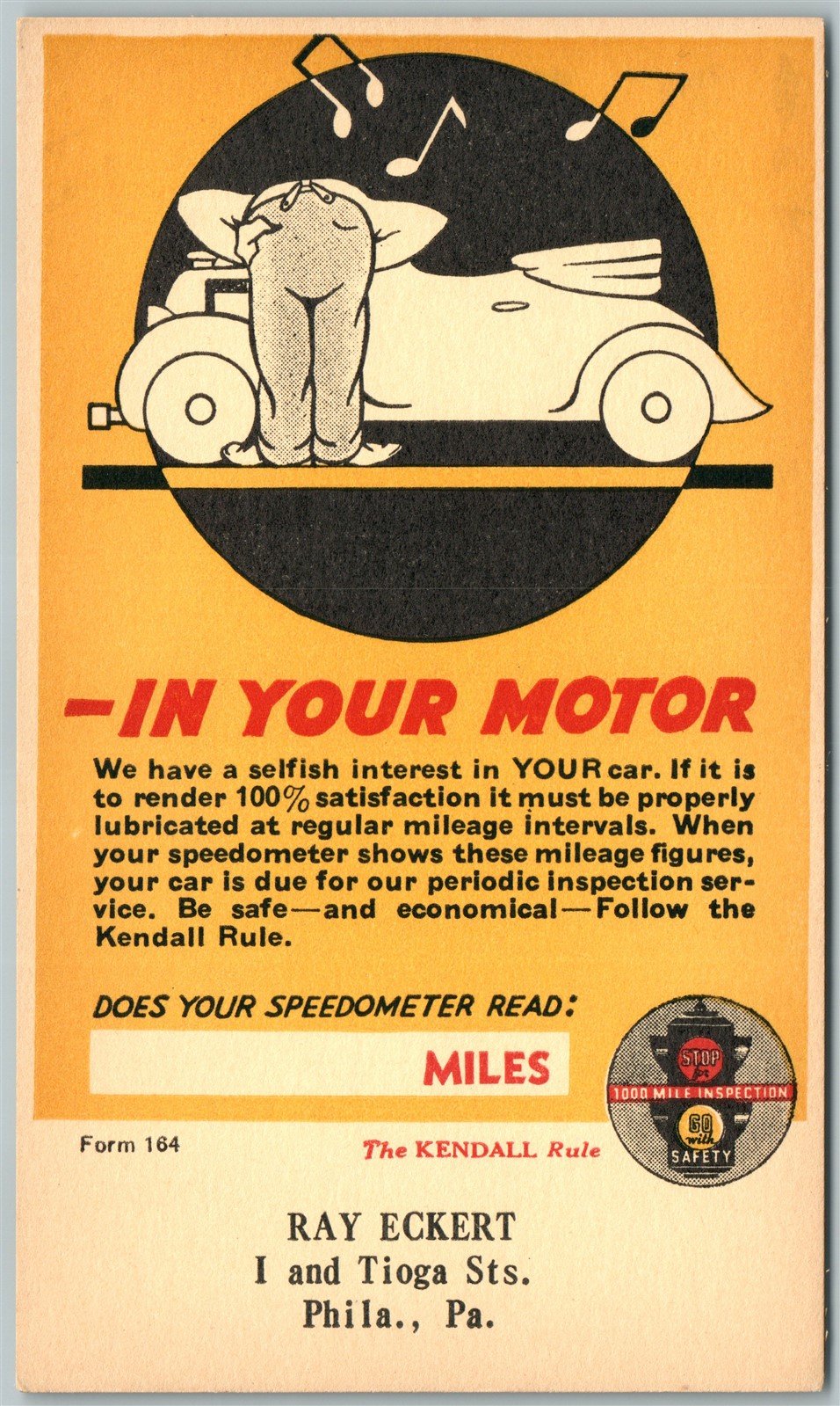 PHILADELPHIA PA RAY ECKERT AUTOMOBILE car REPAIR ADVERTISING VINTAGE POSTCARD