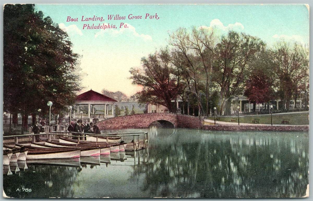 WILLOW CROVE AMUSEMENT PARK PA BOAT LANDING ANTIQUE POSTCARD