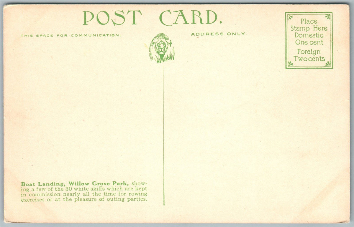 WILLOW CROVE AMUSEMENT PARK PA BOAT LANDING ANTIQUE POSTCARD