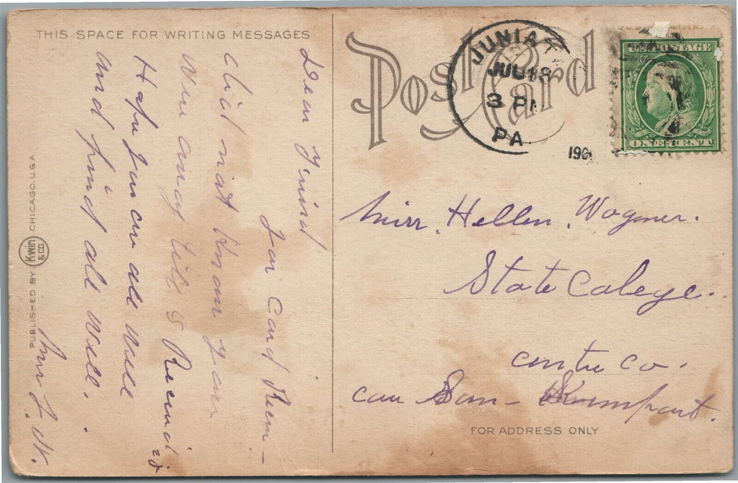 ALTOONA PA HOSPITAL AND NURSES' HOME ANTIQUE POSTCARD