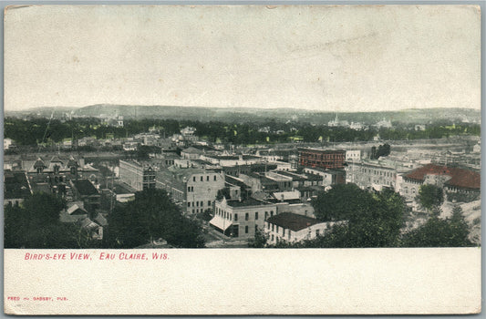 EAU CLAIRE WI BIRDS EYE VIEW ANTIQUE POSTCARD