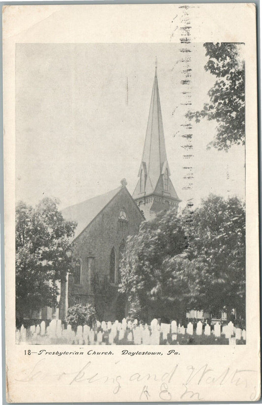 DOYLESTOWN PA PRESBYTERUIAN CHURCH & CEMETERY ANTIQUE POSTCARD