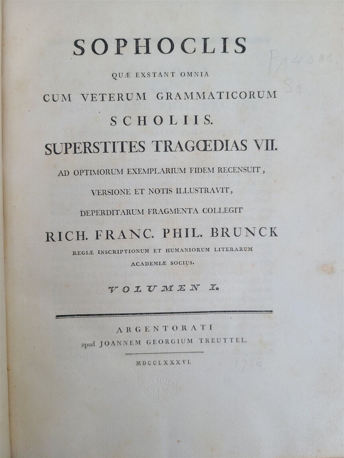 1786 SOPHOCLES POETRY in GREEK 2 VOLUMES antique