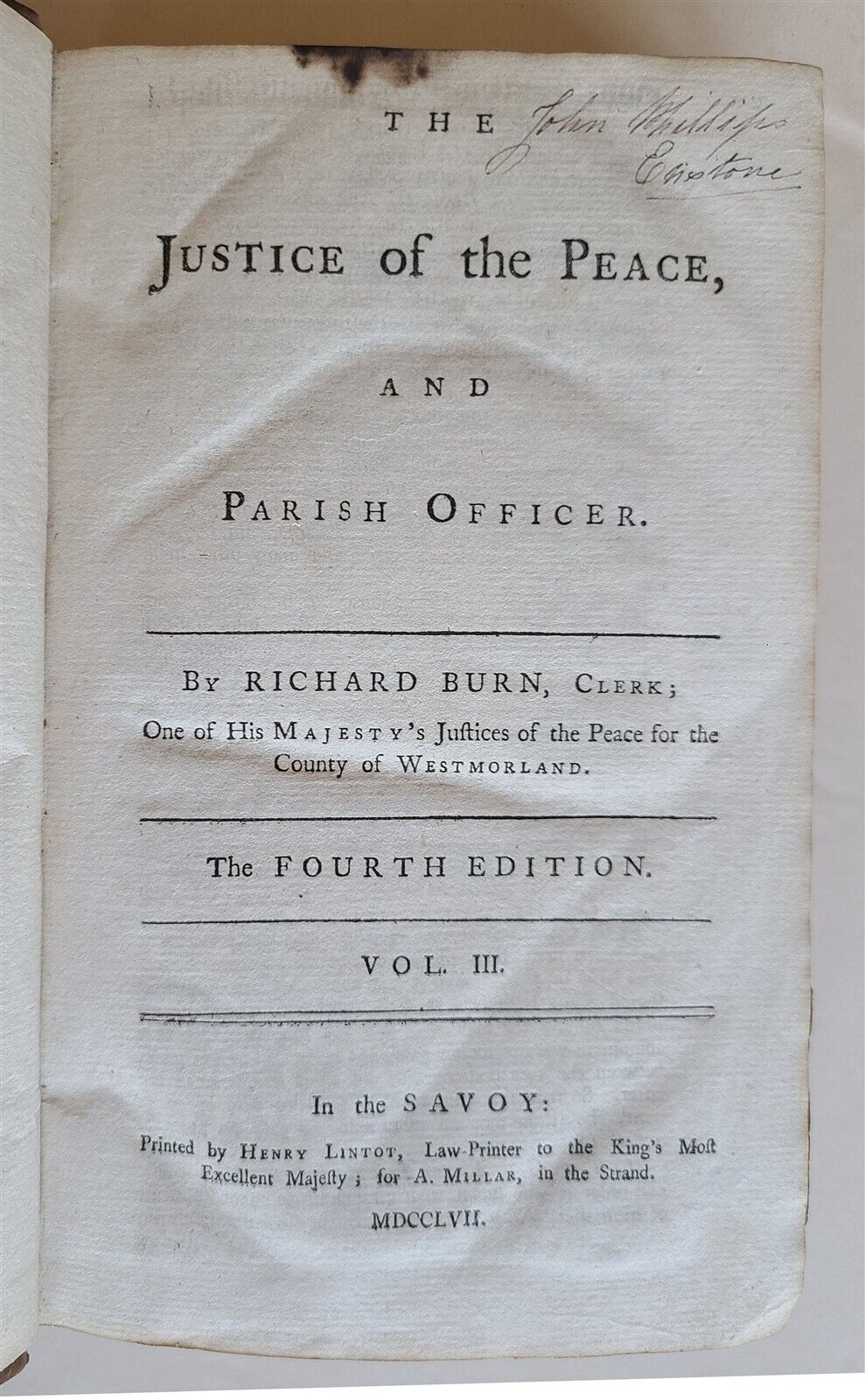 1757 LAW BOOKS JUSTICE of the PEACE & PARISH OFFICER 3 VOLUMES antique ENGLISH