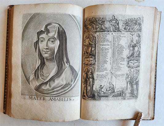 1651 PRAYER BOOK in FRENCH & LATIN BEAUTIFULLY ILLUSTRATED antique FINE BINDING